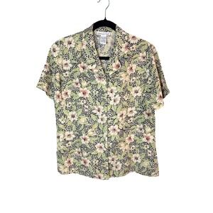 Anna and Frank Silk Floral Leopard Print Blouse Short Sleeve Camp Shirt Small P